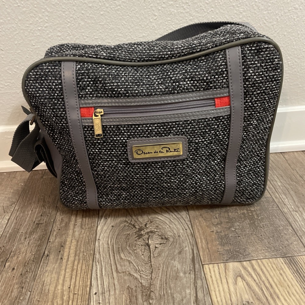 Oscar de la Renta Tweed Shoulder Bag‎ with Front Pocket Travel 14x10x5"